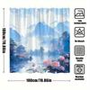 1pc Fantasy Landscape Bath Curtain - Misty Blue Mountains, Pink Cherry Blossoms & East Asian Pagodas Reflective Lake Ethereal