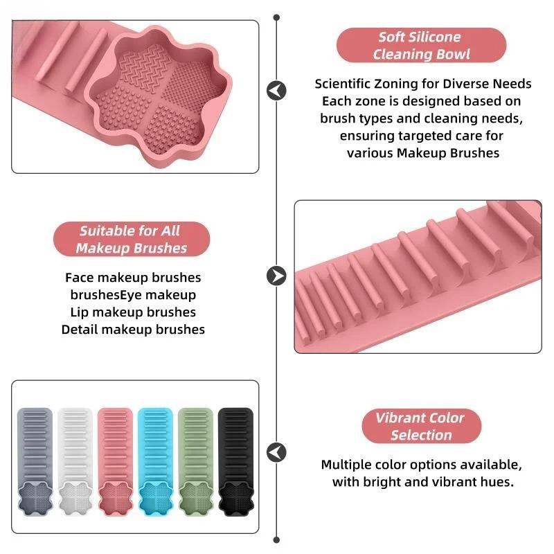 1/6PCS Makeup Brush Drying Rack Wall Mounted Suction Cup Silicone Makeup Brush Cleaner Tool Cleaning Drying Makeup Brush