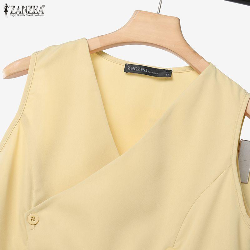 ZANZEA Women Sleeveless Vest Tops and Pants Summer Two Piece Suit Sets