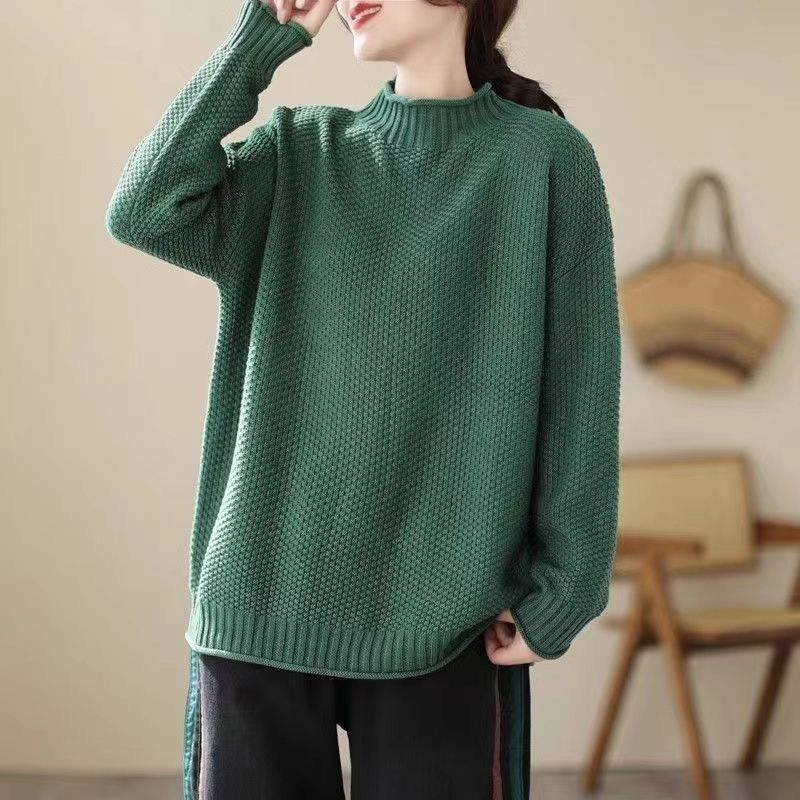 Thickened Half-High Collar Sweater for Women Autumn Winter Loose Plus Size Casual Versatile Pullover Knit Sweater