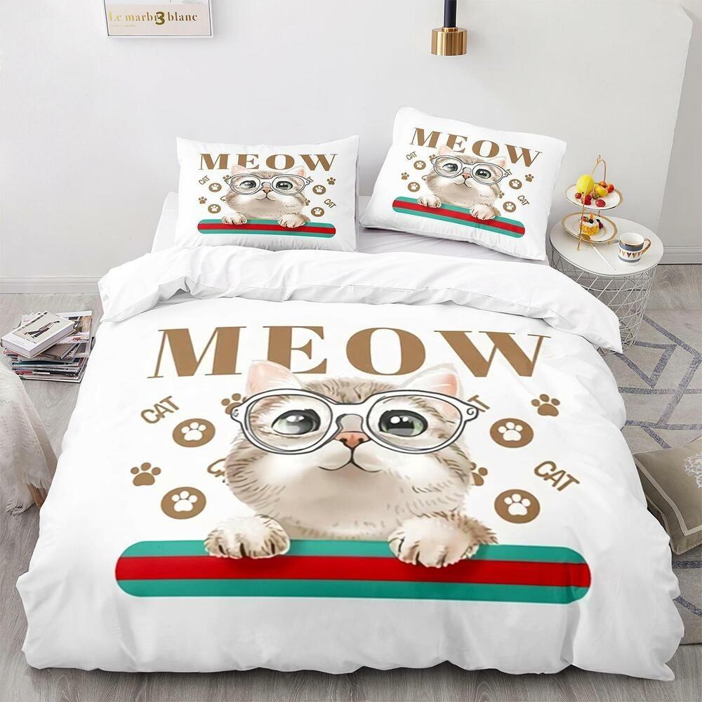 Set Biancheria da Letto 3D per Gatti King Queen Copri Letto Federa 2/3 Pezzi Animale Carino Morbido Copertura Regalo Letto Singolo Letto Matrimoniale