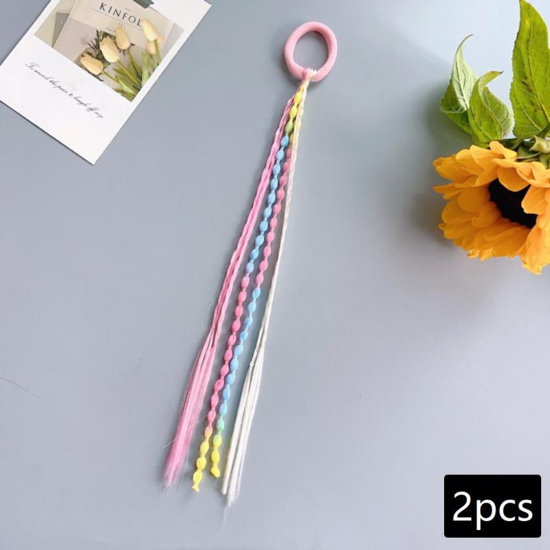2 Pcs Kids Hair Ornament Lovely Girls Braided Wig Ponytail Headband Rubber Hair Bands Hair Accessories For Girls