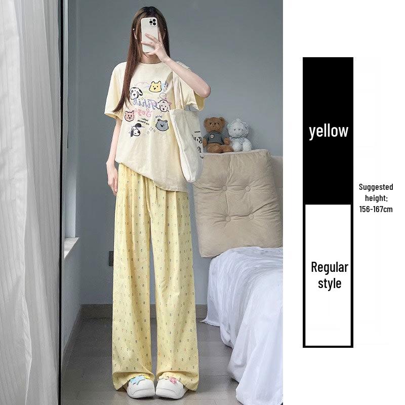 Dopamine Yellow Polka Dot Wide-Leg Winter Pants for Petite Women