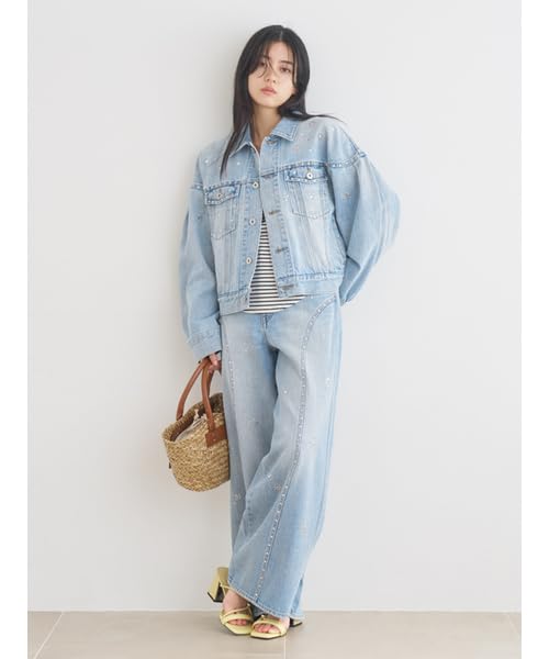 Lily Brown Beaded Studs Denim Jacket LWFJ251803 LBLU Free Size Women's