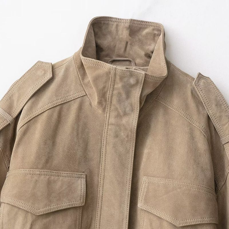 Autumn New Arrival Fashion Wind Foreign Trade Women's Clothing Fashion Minimalist All-Matching Suede Textured Leather Outwear 4341770