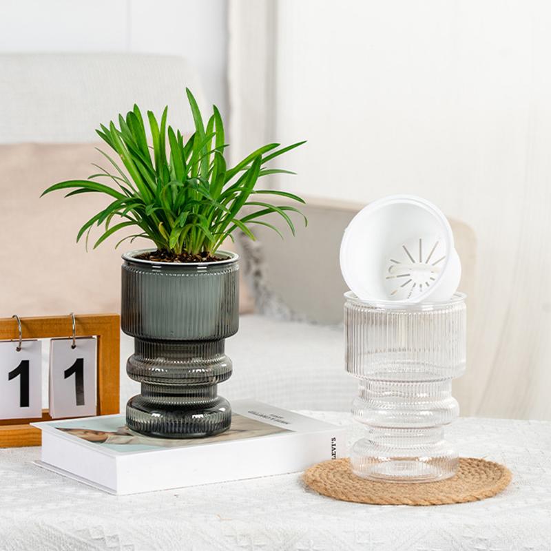 1PC Double-layer Solid Color Soil Cultivation Flowerpot Decorative Potted Pot Desktop Ornaments 3 Colors