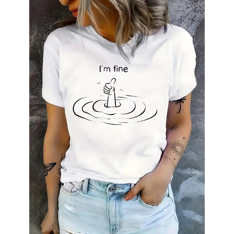 Women Casual T-Shirt Funny "I'm Fine" T-shirt Graphic All-Season Fashion Perfect for Daily Commute Travel Streetwear