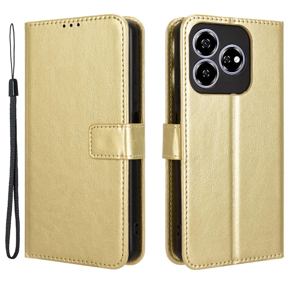 

For ZTE Axon 60 (ZTE Blade V60) Leather Phone Case Wallet Crazy Horse Texture Gold