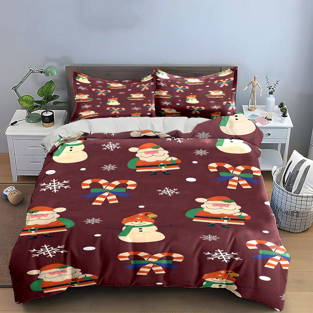 Santa Snowman Candy Pattern Bedding Duvet Cover Set Duvet Cover Pillowcases (1*Duvet Cover 2*Pillowcases, without duvet insert)