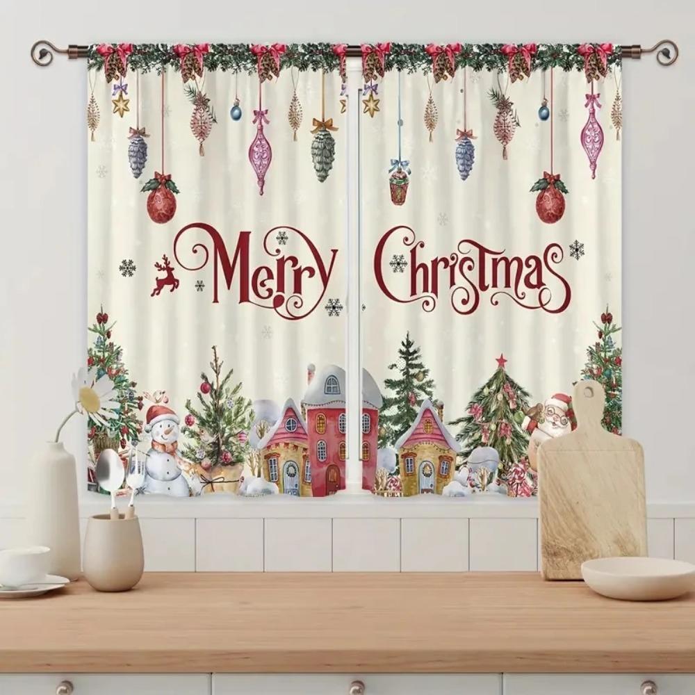 Christmas Snowman Red Cow Checkered Pattern With Rod Pocket Mount Digital Printed Drapes For Bedroom Living Room Kitchen Area