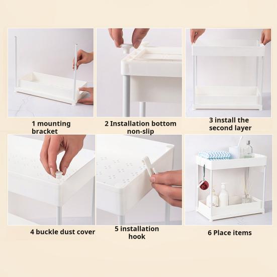 Bathroom Storage Rack with Hooks Pockets Drainage Double-layer Large Capacity And Pull-out Drawer Anti-skid
