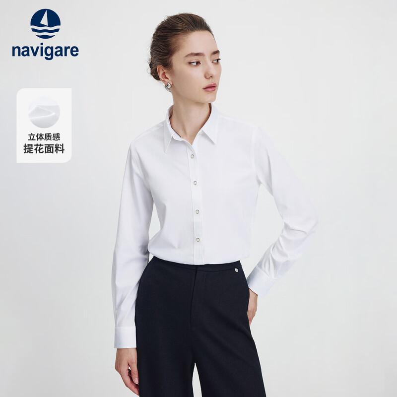 Navigare Women's Solid Jacquard Long Sleeve Blouse