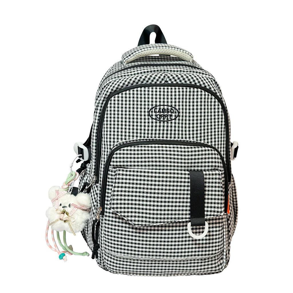 Schoolbag Plaid Contrast Color Casual Commuter Student School Bag Middle School High School Large Capacity Backpack Versatile Textured Backpack