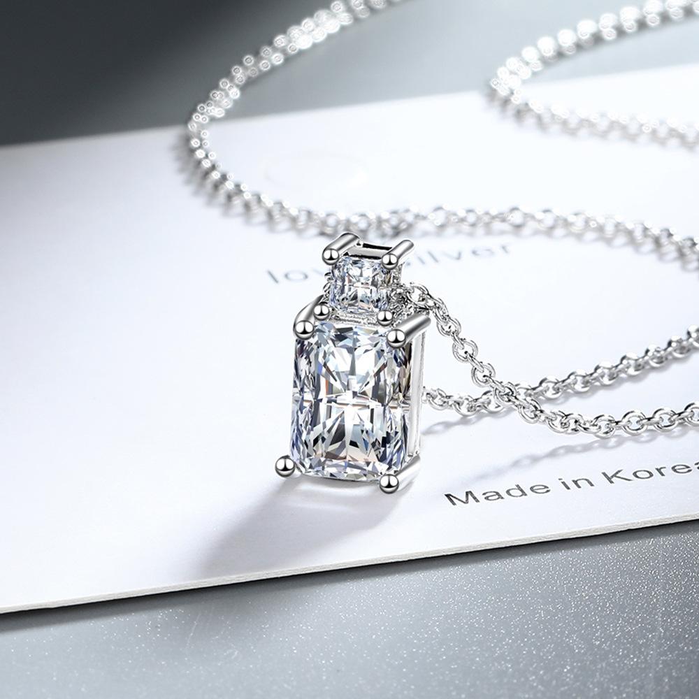925 Sterling Silver Simple Multi-color Rectangular Zircon Pendant Necklace Anniversary Birthday Wedding Party Gift