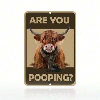 Funny Cow Pooping Metal Poster for Toilet Wall Art