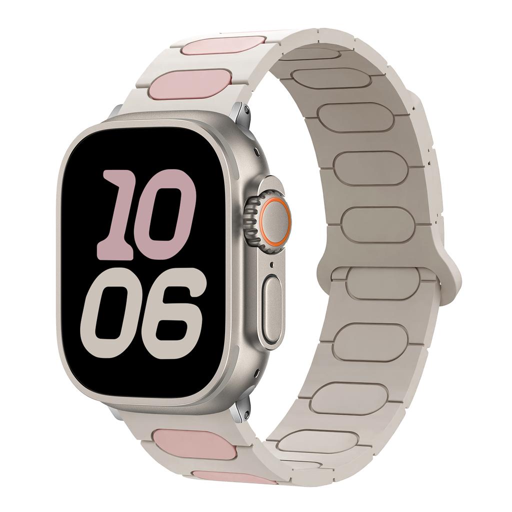 Oval Design Magnetic Strap for Apple Watch Series 11 10 42mm / 9 8 7 41mm / SE3 SE2 SE 6 5 4 40mm / 3 2 1 38mm Silicone Watch Band Dual Color