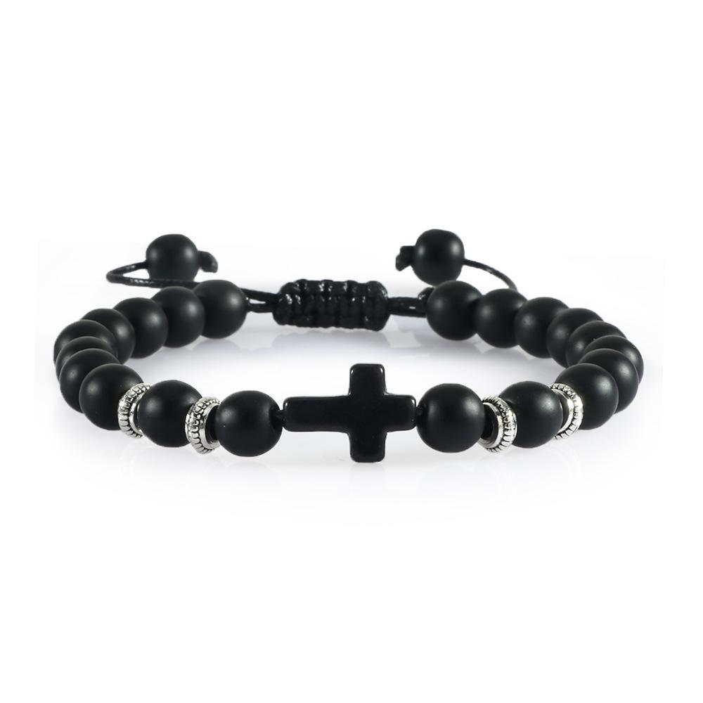 Bohemian Beaded Cross Bracelet with Volcanic Rock