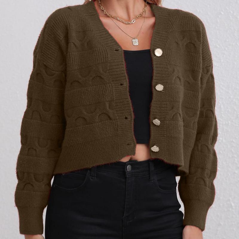 IHUASU Cardigan court tricoté pour femme, manteau pull à manches longues, tendance automne et hiver