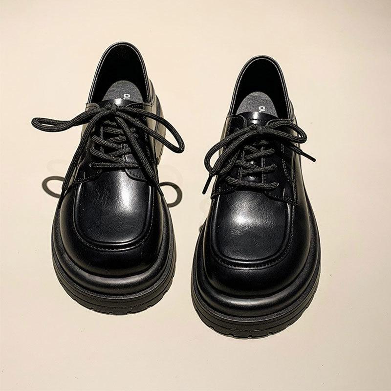 

Thick-soled versatile lace-up jk single shoes for women s spring and autumn new super-hot white British-style small leather shoes 35