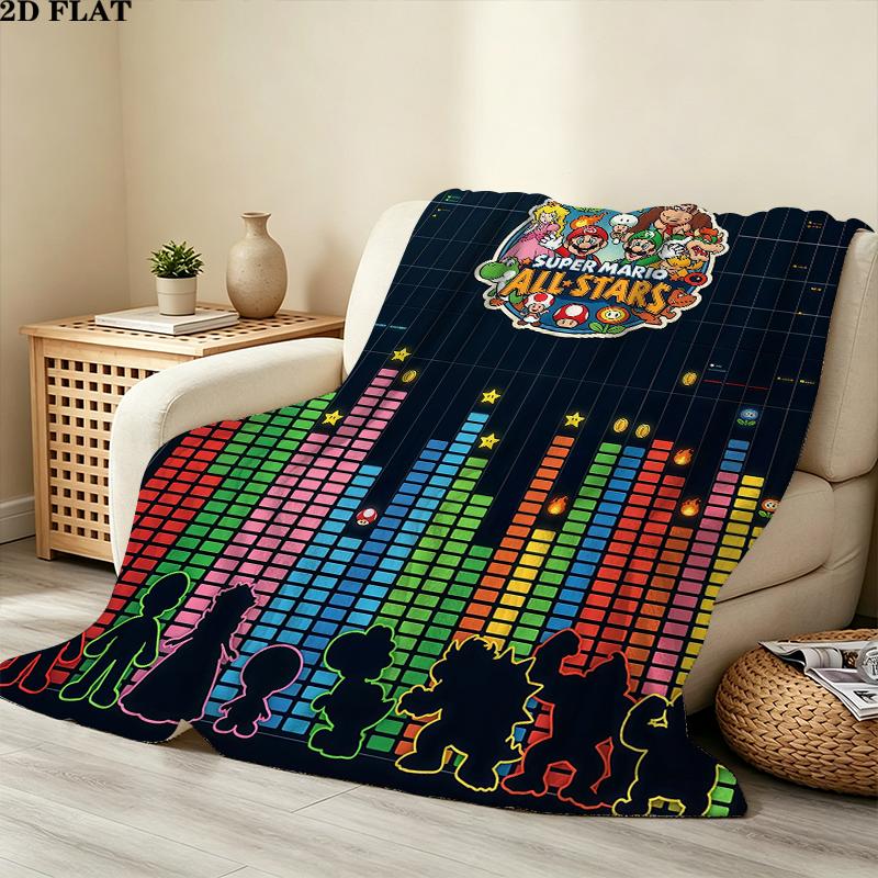 Mario Printed Flannel Blanket, soft throw for bedroom sofa, washable, Christmas present, great gift.