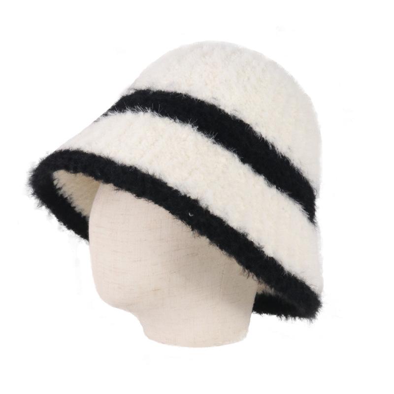 Hat women's autumn and winter new lamb plush bucket hat color matching versatile bucket hat warm and cold knitted basin hat tide