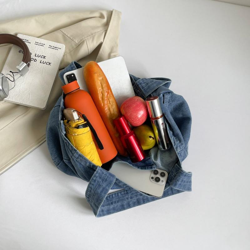 Retro denim bag women's large-capacity lightweight literary handbag tote bag student class messenger bag