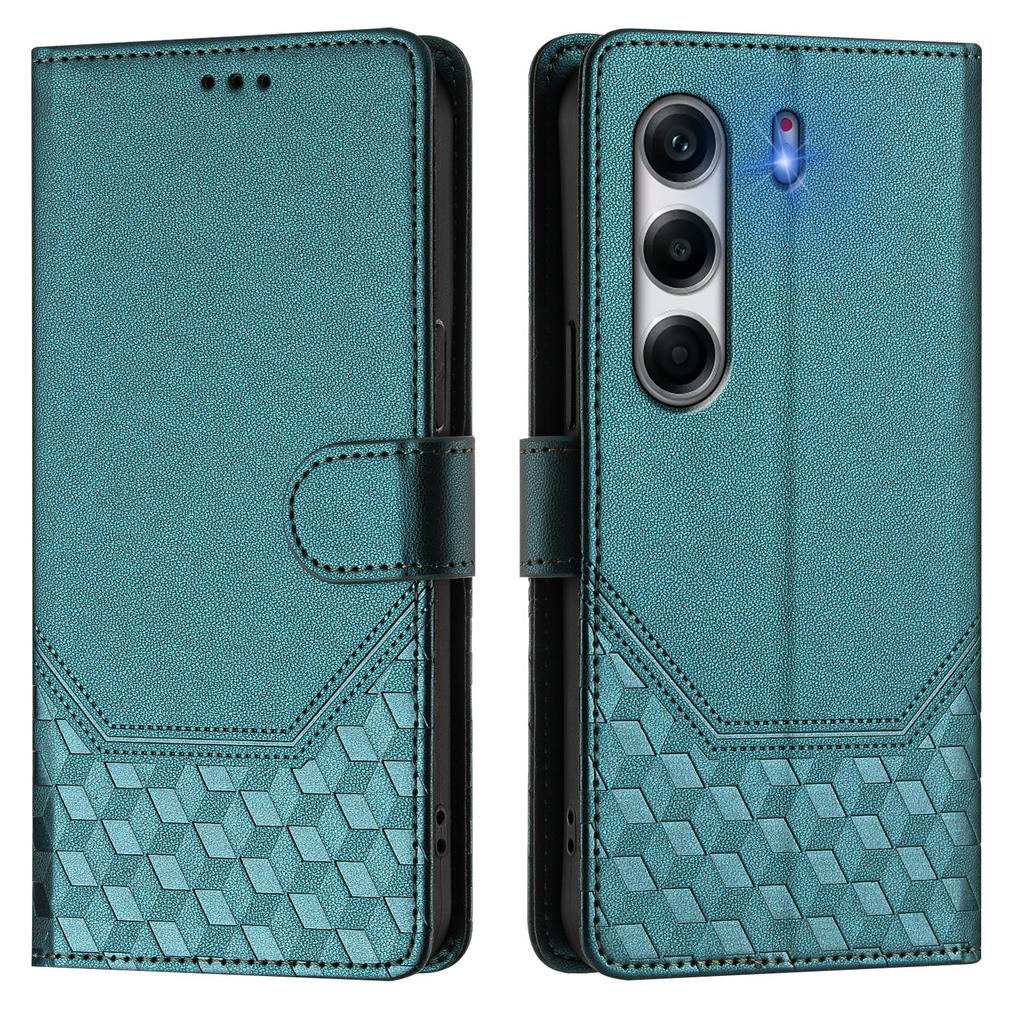 For TECNO Camon 40 Pro 4G Case Imprinted Honeycomb RFID Blocking Leather Phone Cover with Strap