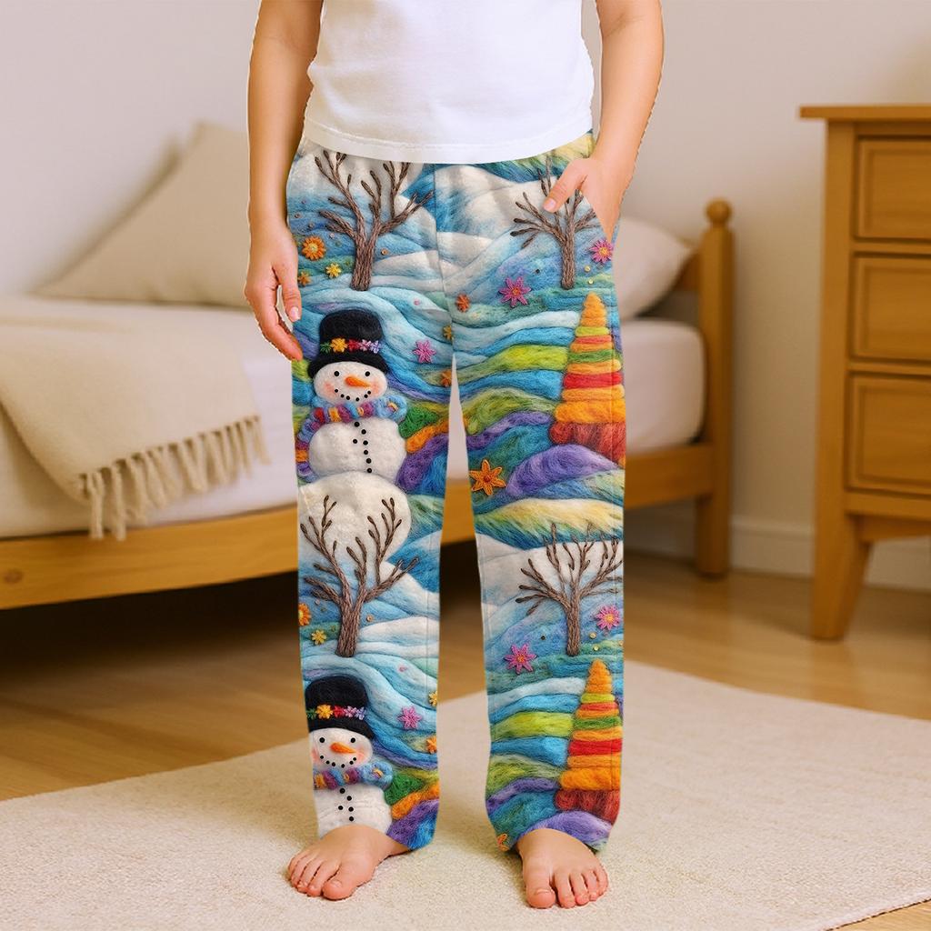 Fashionable Children's Christmas Print Pocket Casual Pants