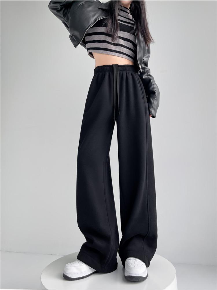 

Padded and Thickened Sweat Pants Women s Fall and Winter Draping Straight Leg Leg Drawstring Two Wear Loose Wide-legged Casual Pants M
