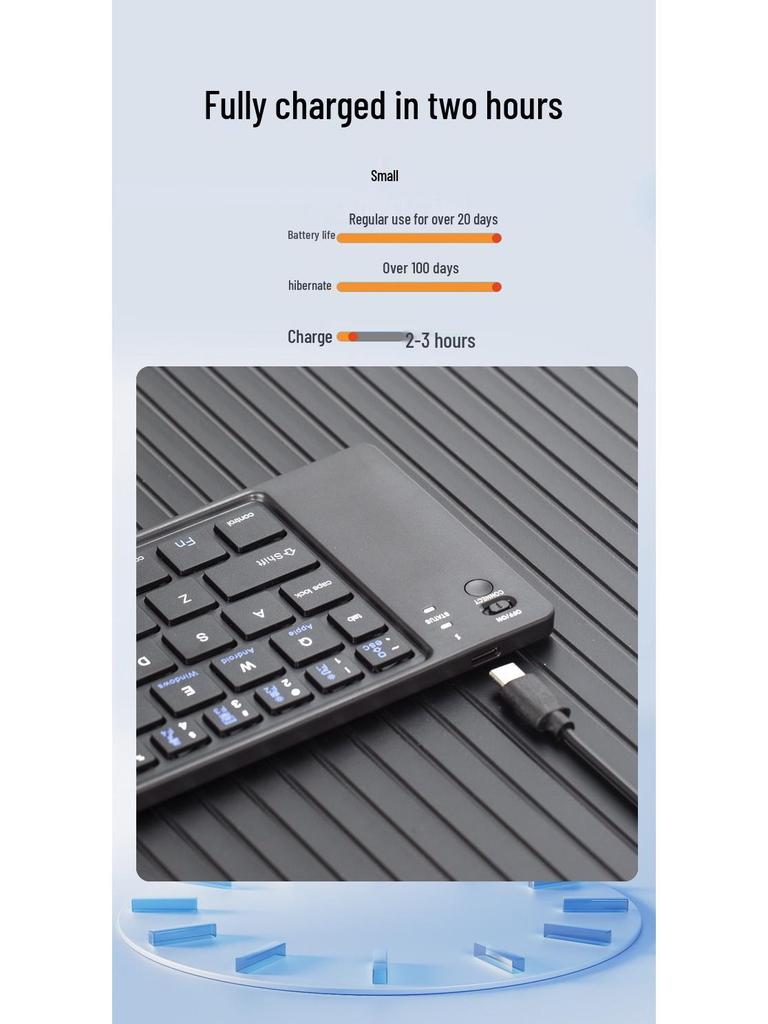Compact Triple-System Folding Bluetooth Keyboard with Silent Typing and Rechargeable Battery