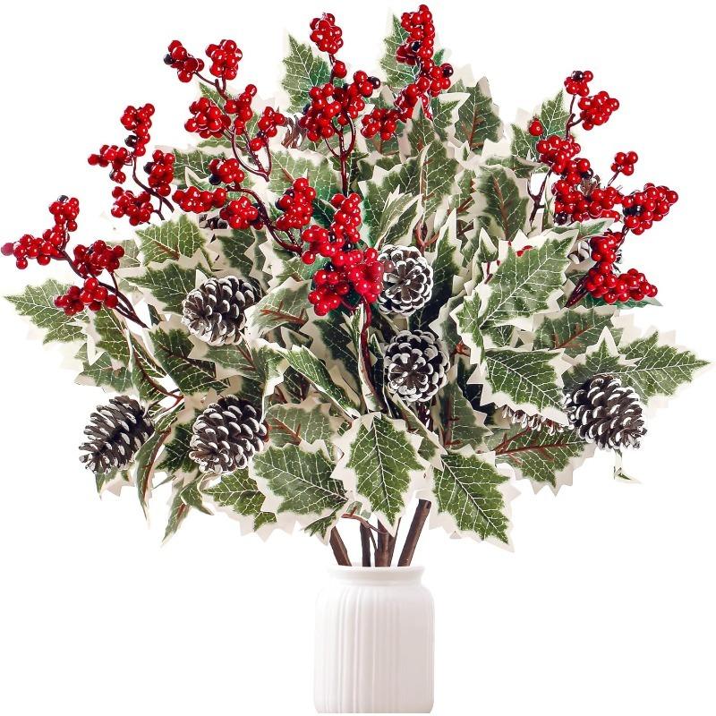 1/2Pcs Artificial Flower Christmas Decor Berry Branch Bouquet Xmas Tree Ornament Home Decor New Year 2026 Gift Navidad Accessory