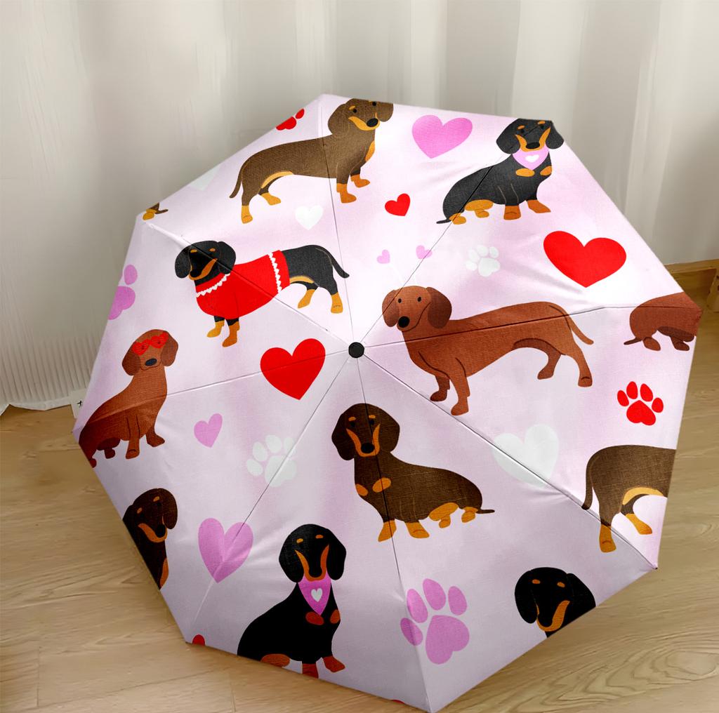Dachshunds And Floral Delight Automatic Umbrella Folding Umbrella with 8 Ribs Lightweight for Women/Men Fashion Lovers Best for Christmas
