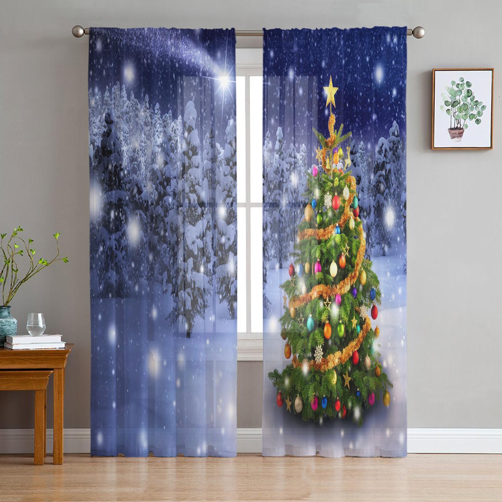 

Рождественский шар, тюлевые шторы для гостиной, спальни, кухни, украшения, шифоновая прозрачная вуаль, оконные шторы, драпировка на заказ