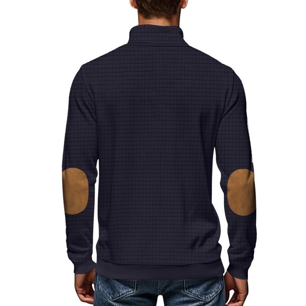 Men's Casual Oversized Solid-Color Outdoor Small Check Stand-Up Collar Half-Zip Sweatshirt