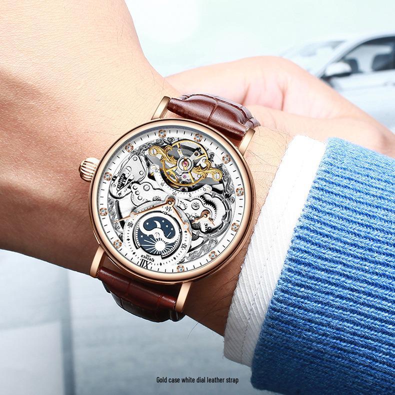 Reloj Mecánico de Negocios para Hombre KINYUED Automático Tourbillon Multifuncional