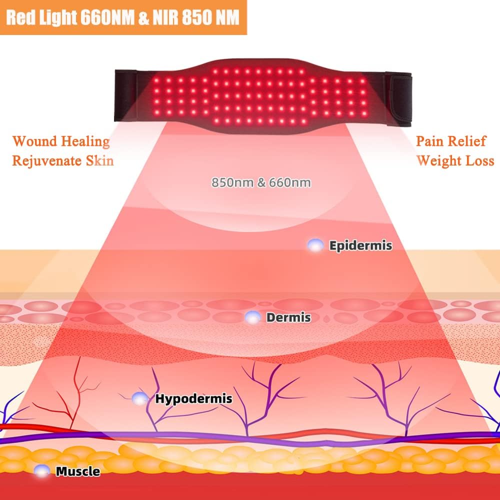 Nuova cintura per terapia della luce rossa vicino agli infrarossi Due modalità Luce lampeggiante 130X28 cm Cuscinetti di grandi dimensioni Avvolgimento indossabile per alleviare il dolore Perdita di peso