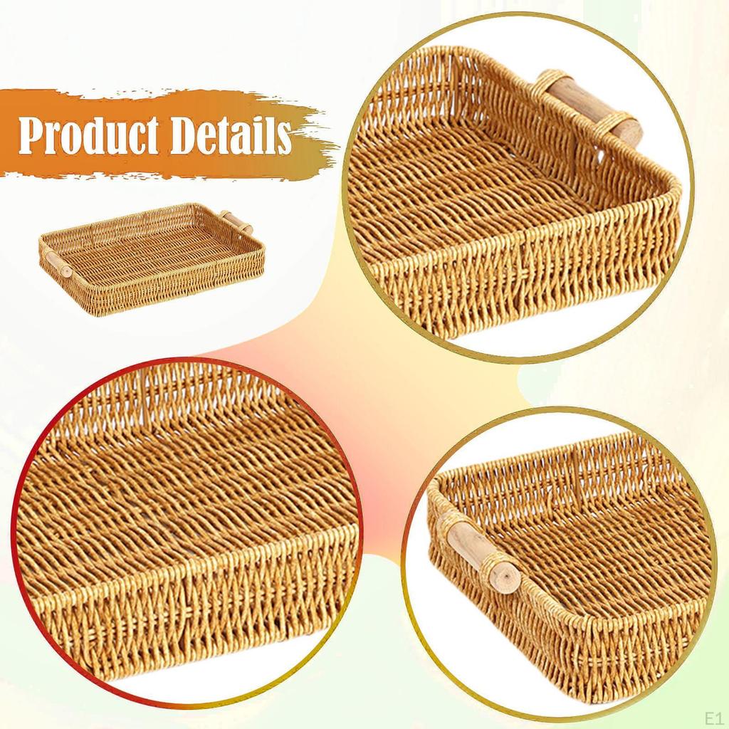 Woven Basket Rectangular Serving Tray Food Storage for Organizing Platter Desktop Party Picnic