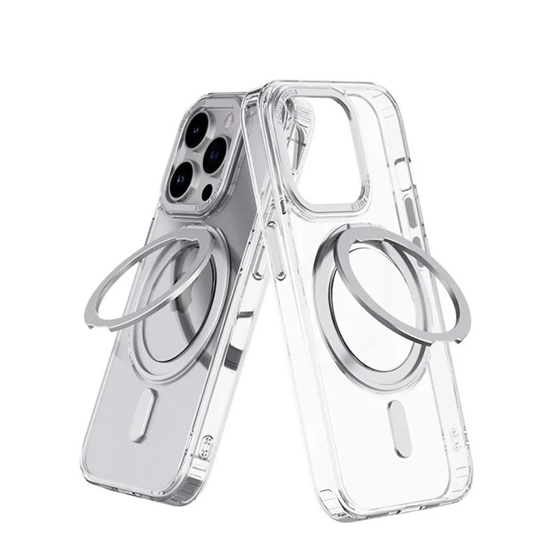 

Magnetic 360° Rotation Stand Phone Case For For Iphone 15 14 13 12 11 Pro Max Plus Wireless Charging Ring Holder Clear Accessories For iPhone 15 Pro