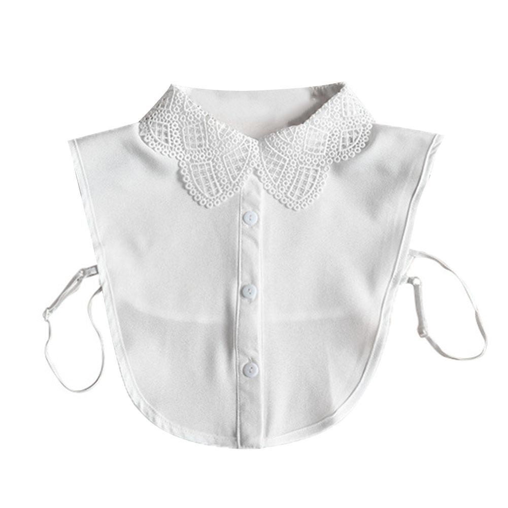 Miss Sugar Donna Pizzo Finto Bianco Nero Camicia Collo a Bottone Accessorio Blusa Staccabile