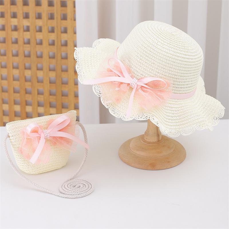 Kid Baby 2 Pieces Set Straw Hat and Handbag Summer Little Girl Children Bowknot Sun Cap Panama For Outdoor Beach Party Holiday