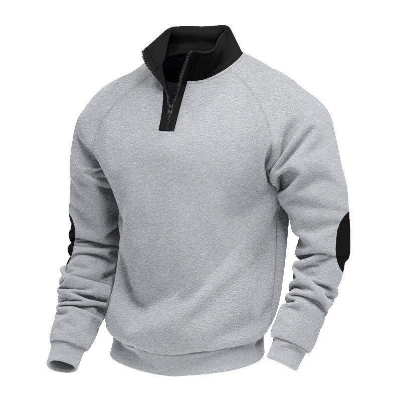 New Colour-Blocked Spring/Autumn Oversized Casual Fleece-Lined Heavyweight Stand-Up Collar Pullover Long-Sleeved Sweatshirt