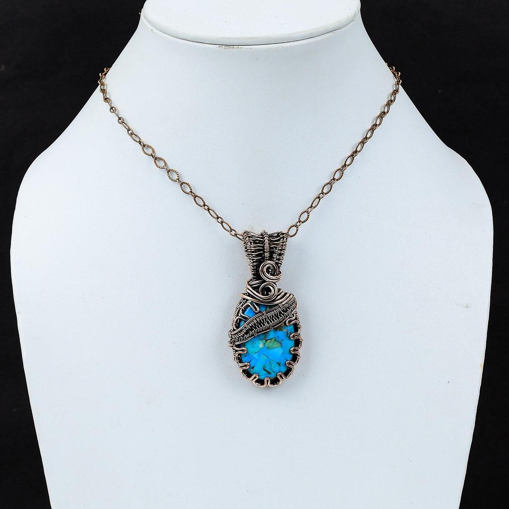 Copper Turquoise Gemstone Pure Copper Wire Wrapped Handmade Pendant Jewelry