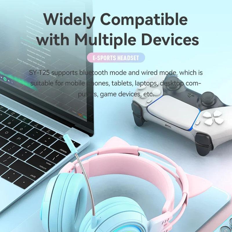 2 in 1 Cute Antlers/Cat Ears Wireless Bluetooth Headphones Gamer 3.5mm Headset Gaming Headphones Gift for Children Low Latency