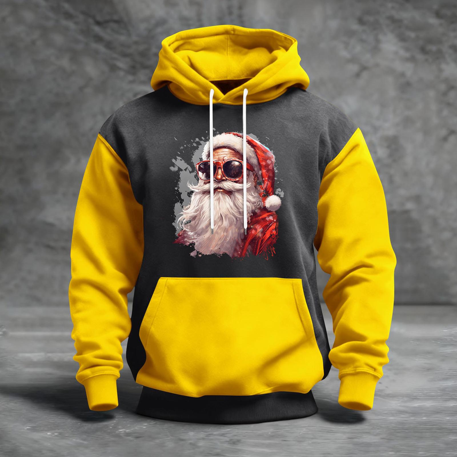 

Men s Christmas Print Color Block Hooded Casual Sports Comfort Sweatshirt XL жовтий