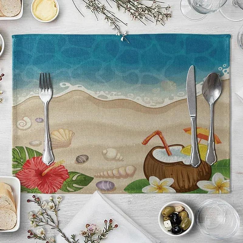 1PC Table Mats for Dining  Seaside Beach Pattern  Placemat Coconut Tree Linen