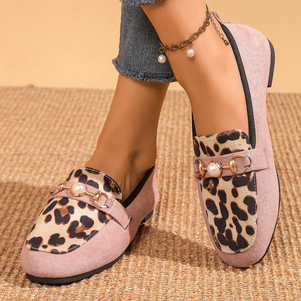 New Women's Flats Loafers Office Shoes Round Toe Pearl Metal Decoration Outdoor Shoes Designer Single Shoes Zapatos De Mujer