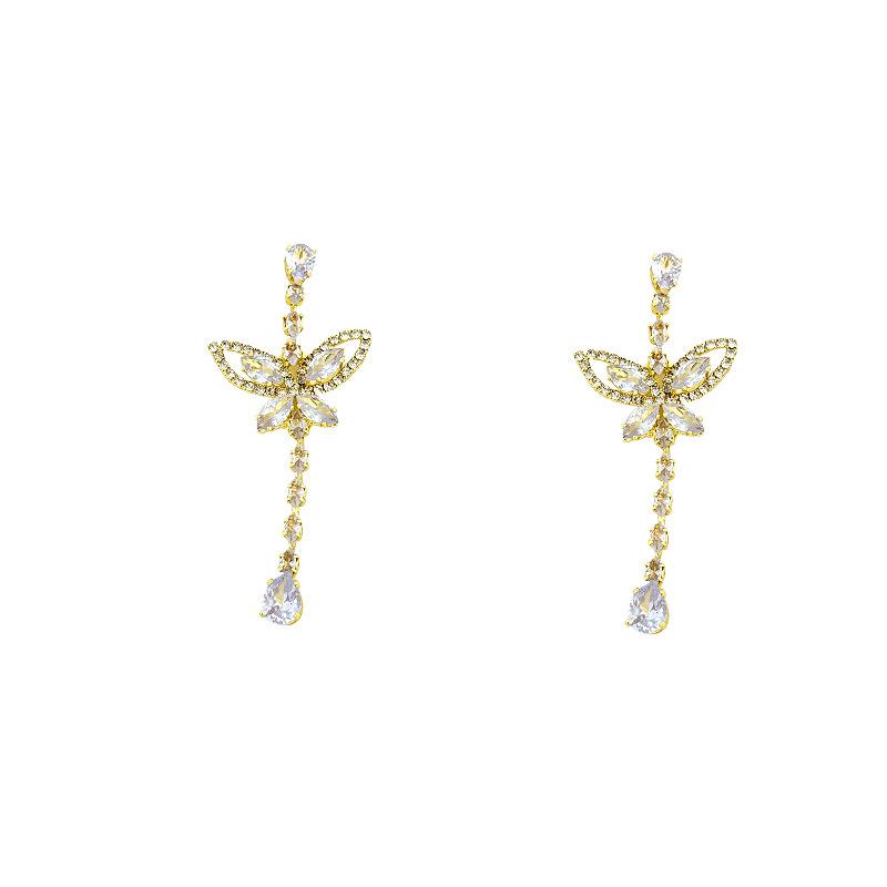 Lügong Elegant Long Zircon Tassel Earrings: Luxury Butterfly Studs for Women