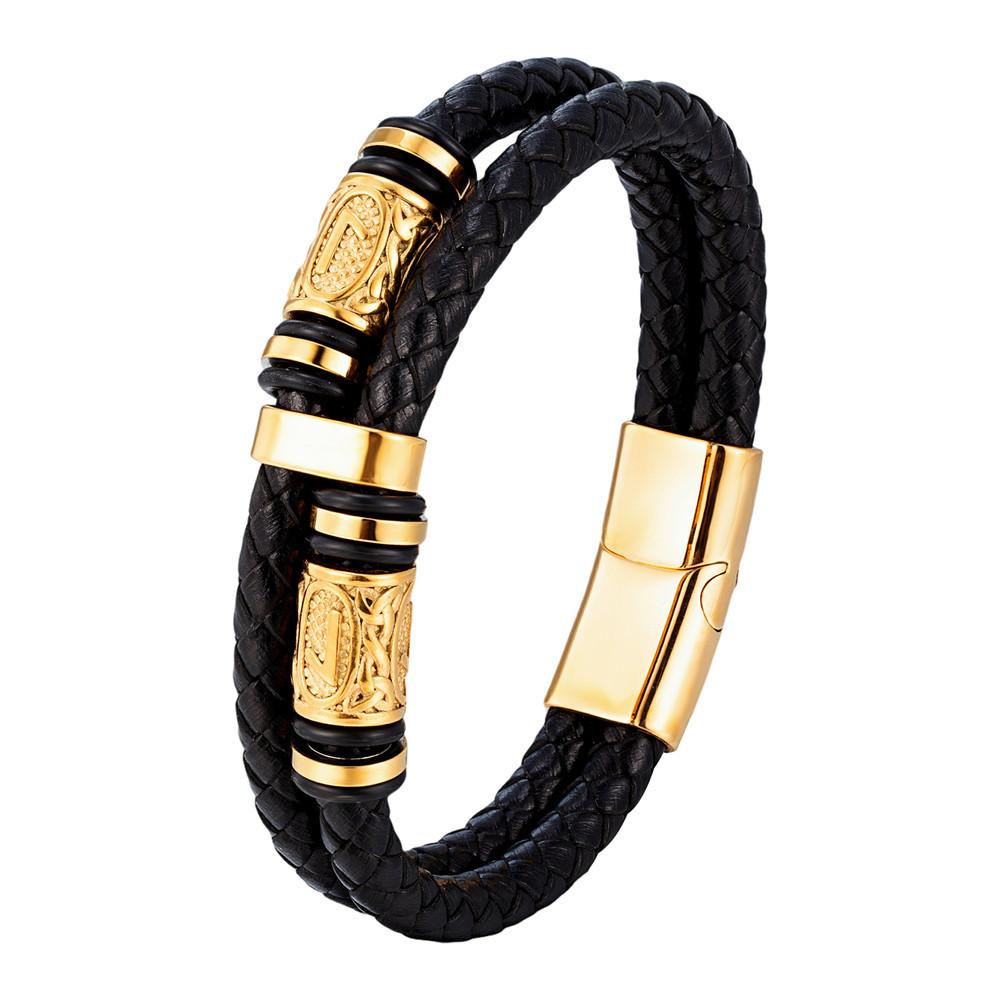 Europe, America, Men s Weaving Leather Bracelet, Double-Layer Viking Fashion Bracelet Trendy Men s Jewelry 2026 19CM