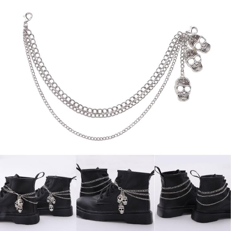Popular Skull Shoe Chain Metal Shoe Decoration Metallic Chain Link for Footwear Styles Multilayer Motorcycle Boots Chain