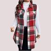Giacca Gilet Senza Maniche da Donna Taglie Forti Moda Plaid Spazzolato con Colletto Lunghezza Media